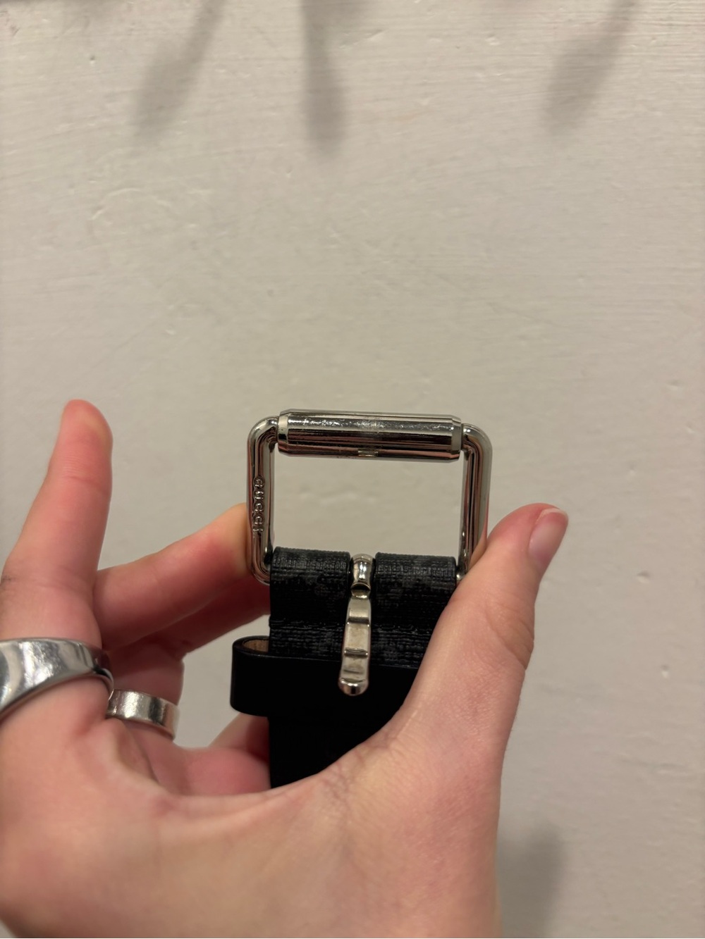 Gucci Black Monogram Belt with Red & White Snake Accent - Picture 3 of 4